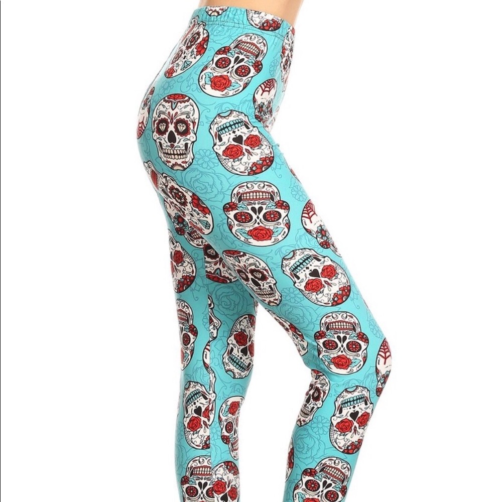 Leggings Teal SugarSkull One Size Buttery Soft New